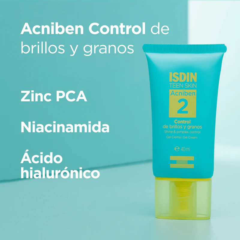 Isdin Acniben Control De Brillos Y Granos X 40 Ml - Gel Crema Hidratante Facial Para Piel Mixta A Grasa - Image 2
